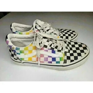 Vans Ward Rainbow Checkered Black White Multi Canvas Missy Sneakers Size 3